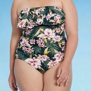 New! KONA SOL Plus SZ 26W Tropical Ruffled Swimsuit 3X 4X Detachable Straps